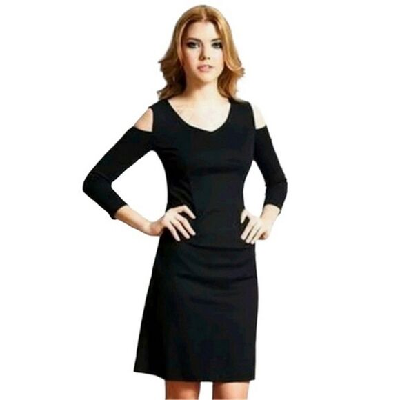 NWT Nue‎ By Shani women's black long sleeve cold shoulder dress size 10 - Picture 1 of 9